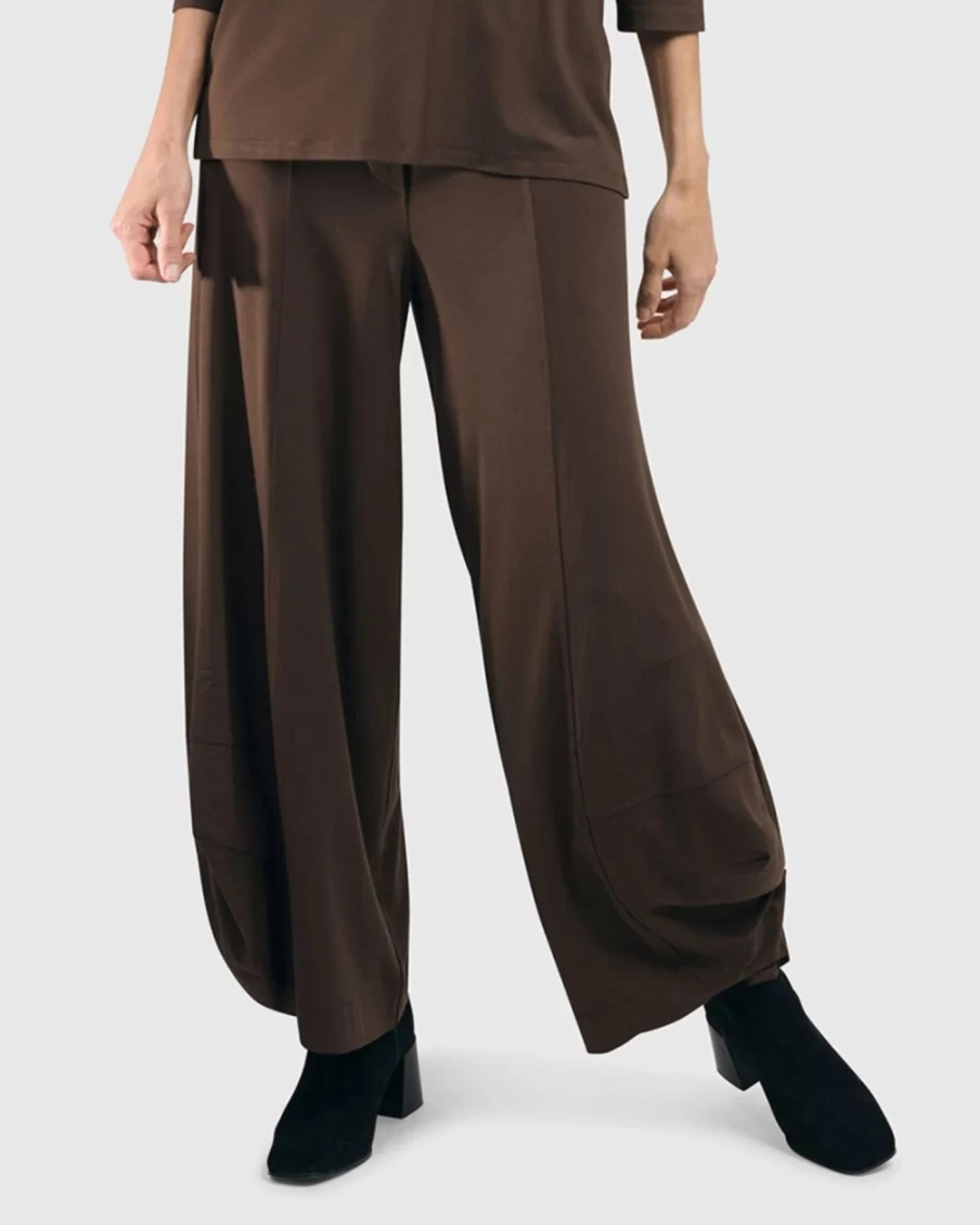 ALEMBIKA Women's Essential Punto Pants - Tall, Coffee Brown High-Waisted Trousers for Women