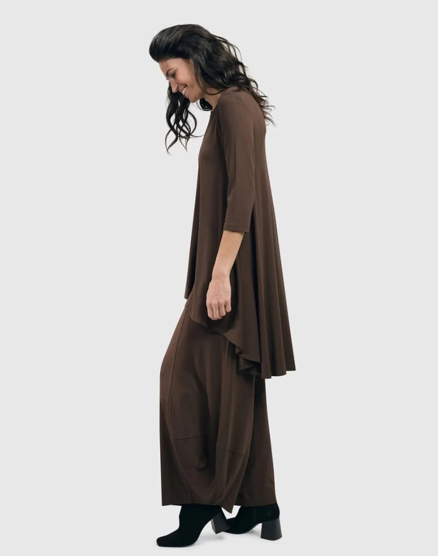 ALEMBIKA Women's Essential Punto Pants - Tall, Coffee Brown High-Waisted Trousers for Women