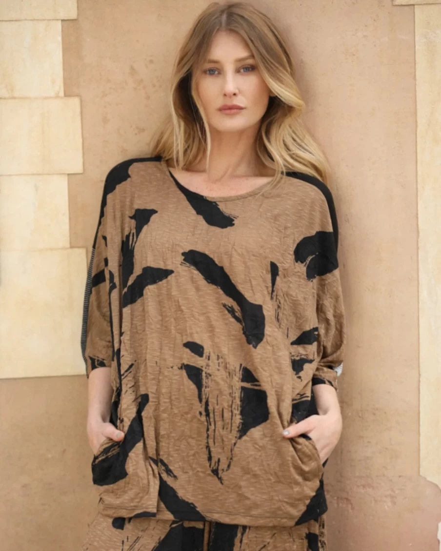 ALEMBIKA Women's Ru Crinkle Dolman Top in Sepia - Stylish Casual Blouse for Women