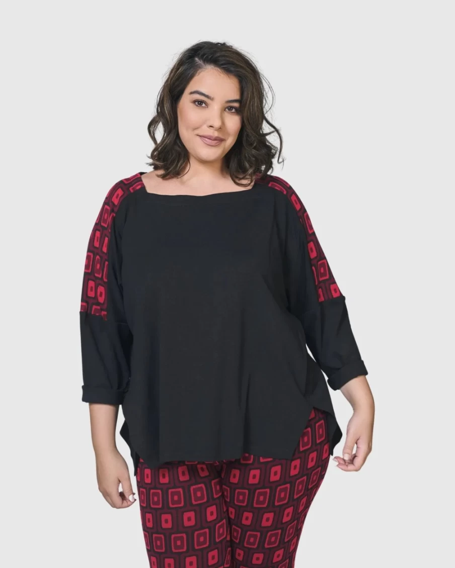 ALEMBIKA Women's Red Boxy Top - Dynamite Days Casual Blouse