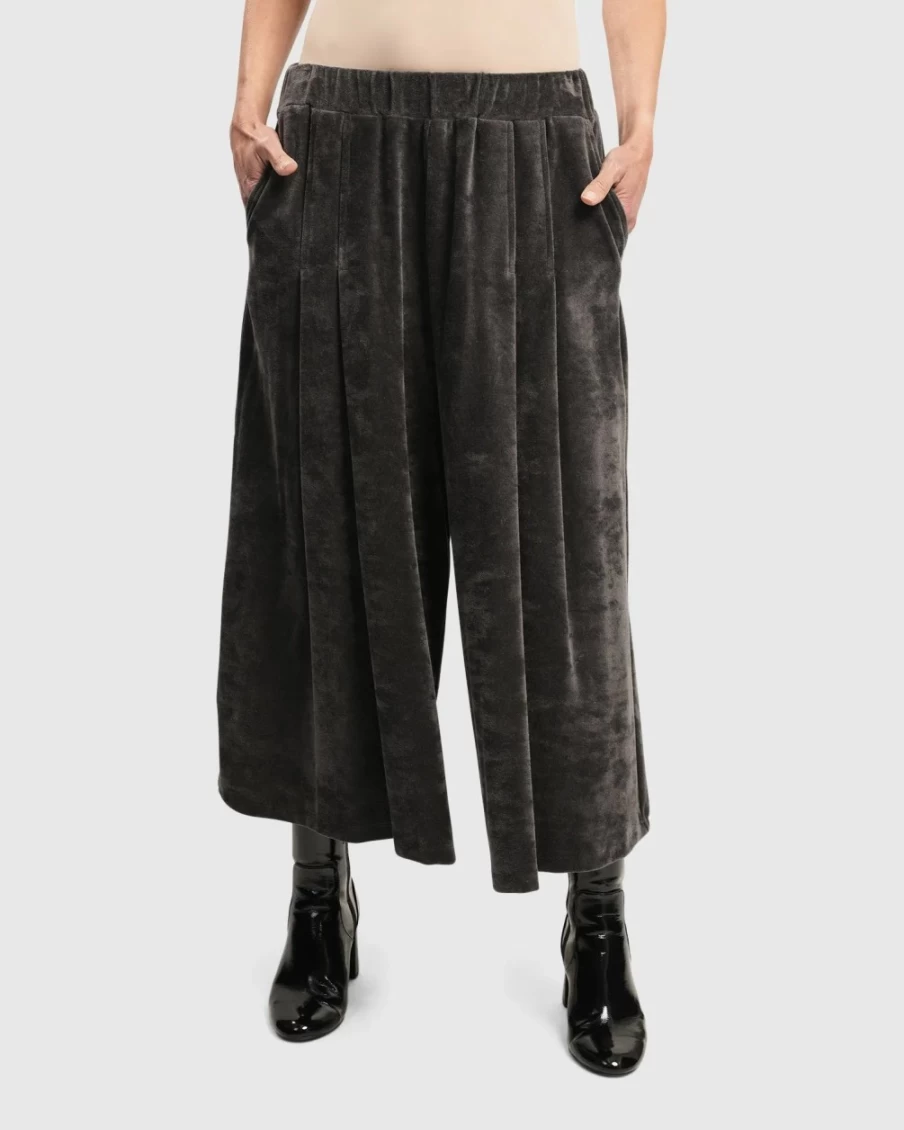 ALEMBIKA Women's Urban Secret Crush Palazzo Pants in Mink - Elegant High-Waist Wide Leg Trousers