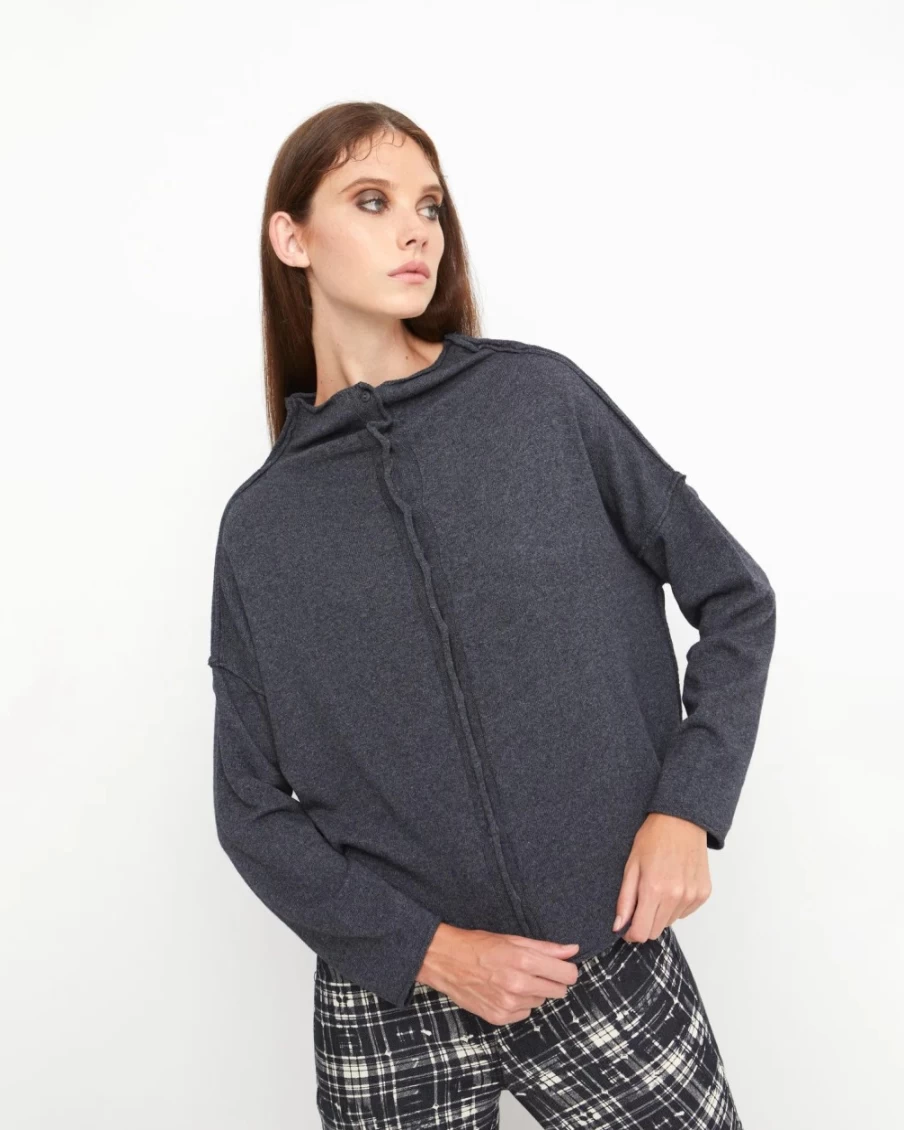 ALEMBIKA Women's Ozai N Ku Idealist Cardigan in Charcoal - Elegant Knit Sweater for Women