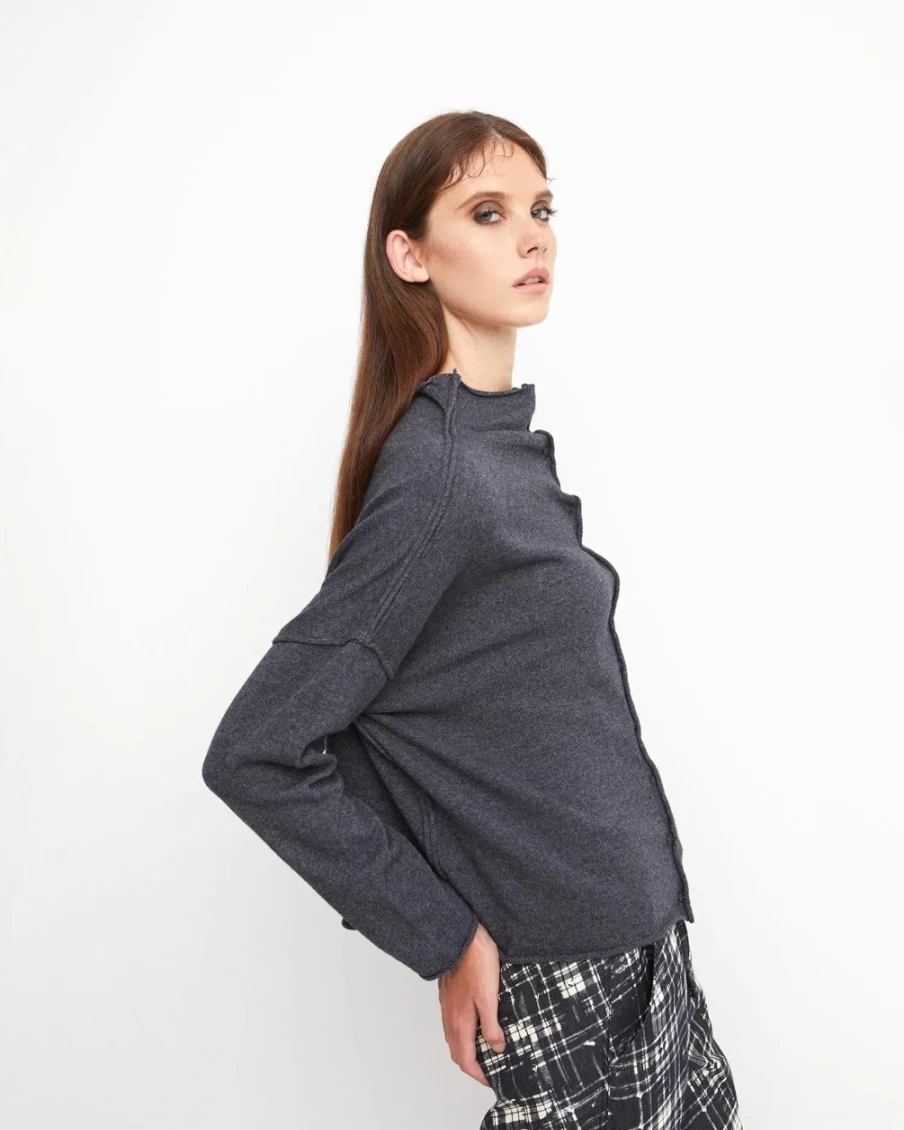 ALEMBIKA Women's Ozai N Ku Idealist Cardigan in Charcoal - Elegant Knit Sweater for Women