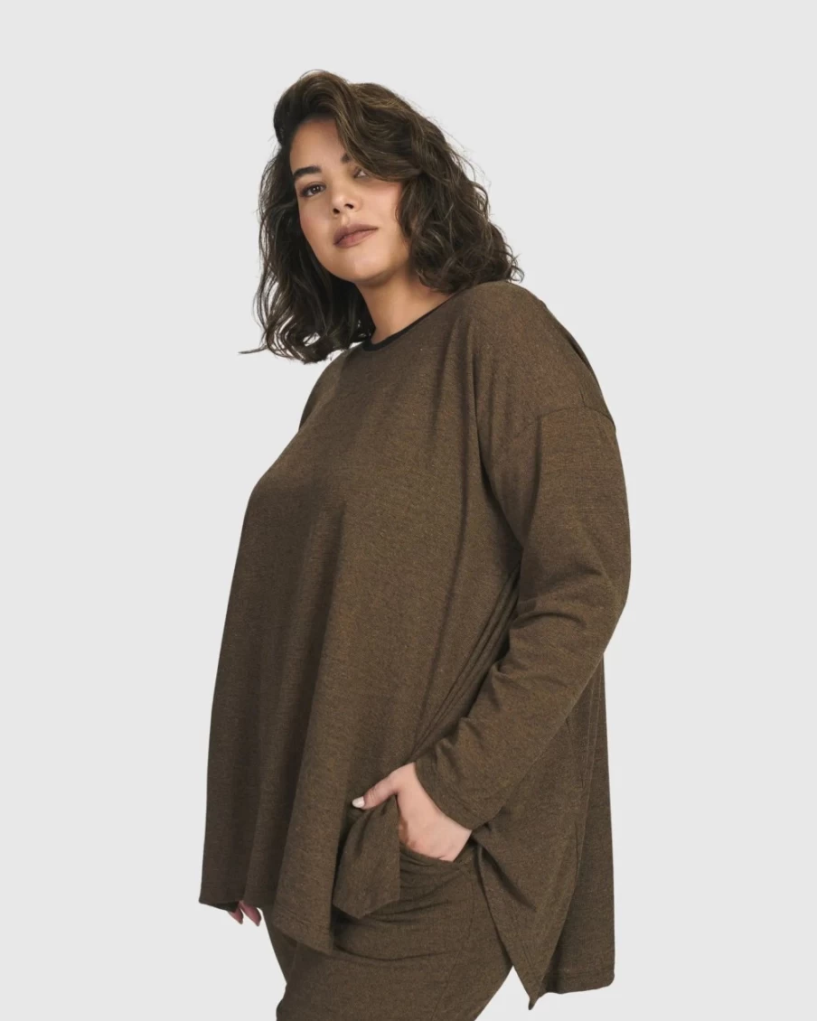 ALEMBIKA Women's Brown Essential Flared Top - Stylish & Comfortable Tunic for Everyday Wear