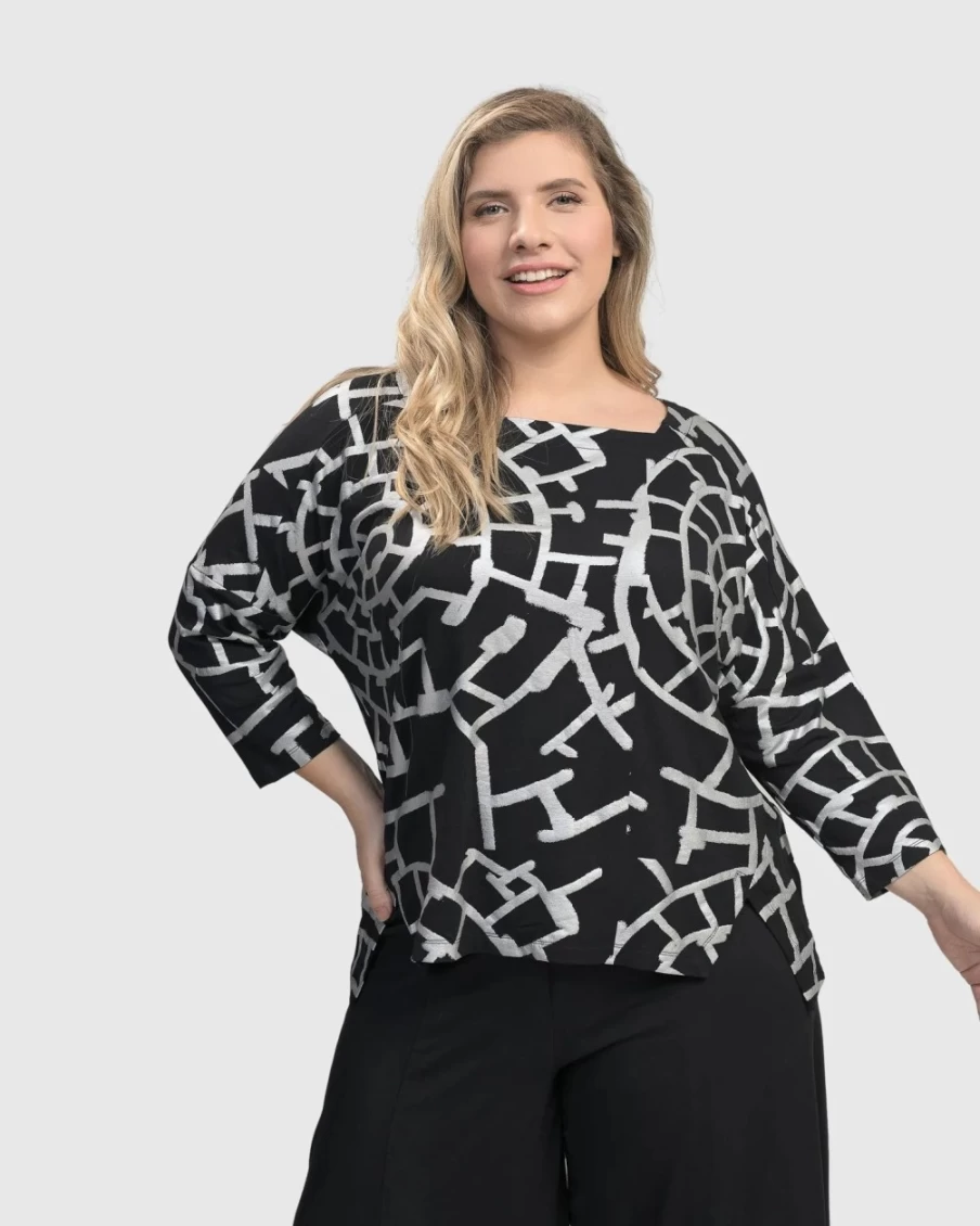 ALEMBIKA Women's Hypnotic Silver Cutaway Boxy Top - Stylish Fashion Blouse