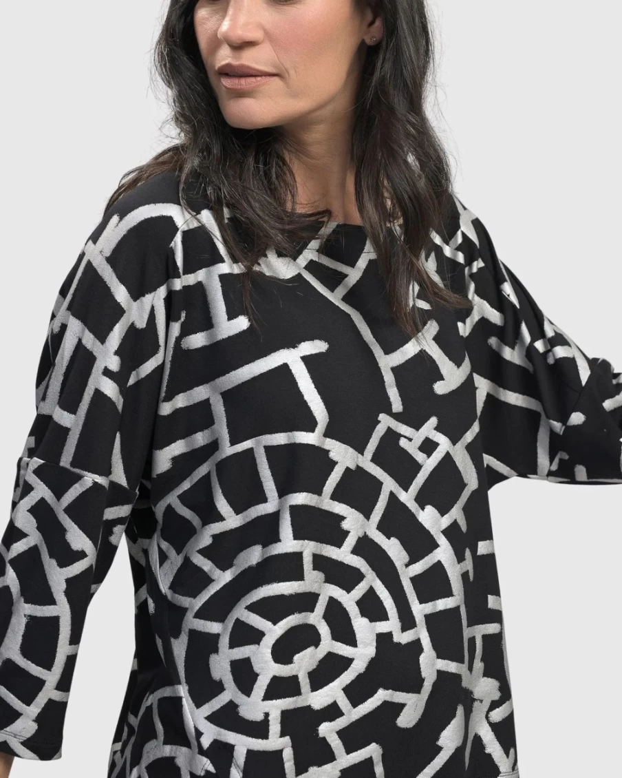 ALEMBIKA Women's Hypnotic Silver Cutaway Boxy Top - Stylish Fashion Blouse