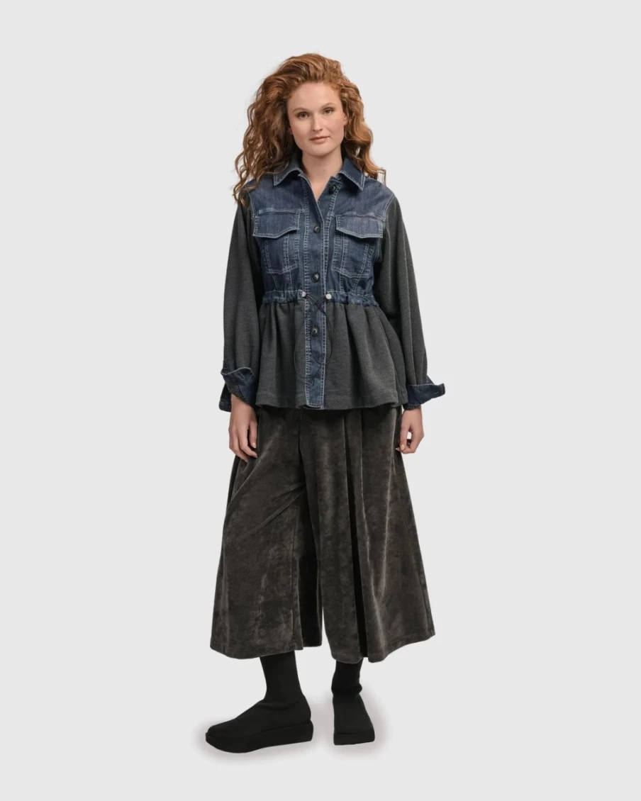 ALEMBIKA Women's Urban Strut Ruched Denim Jacket - Stylish Fitted Stretch Jean Coat