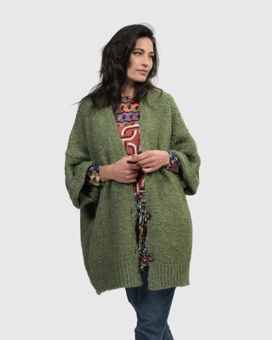 ALEMBIKA Women's Green Sunday Cardigan - Cozy Knit Sweater for Women