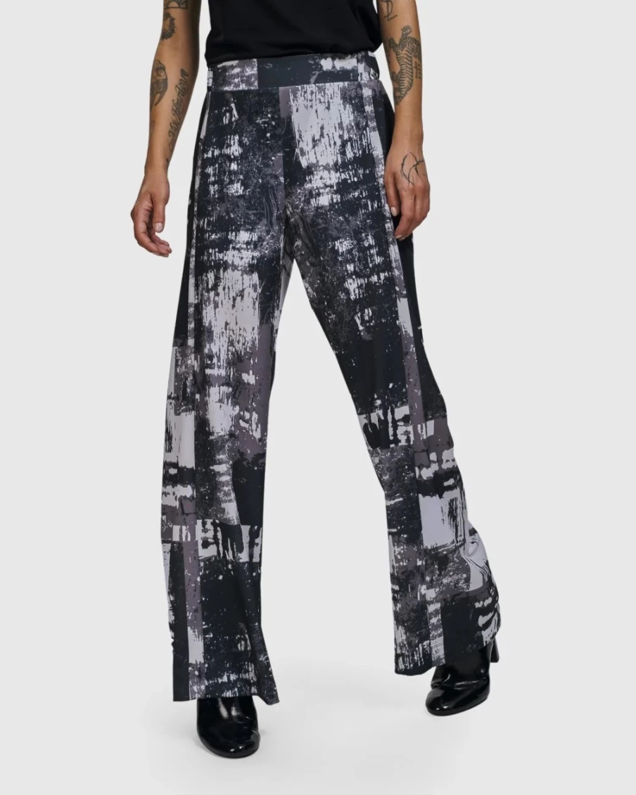 ALEMBIKA Women's Digi Straight Leg Pants - Marble Print High-Waisted Trousers for Casual & Office Wear