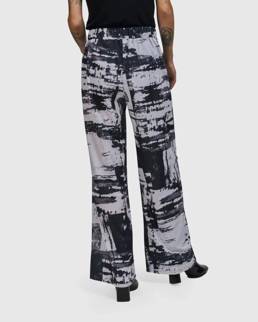 ALEMBIKA Women's Digi Straight Leg Pants - Marble Print High-Waisted Trousers for Casual & Office Wear