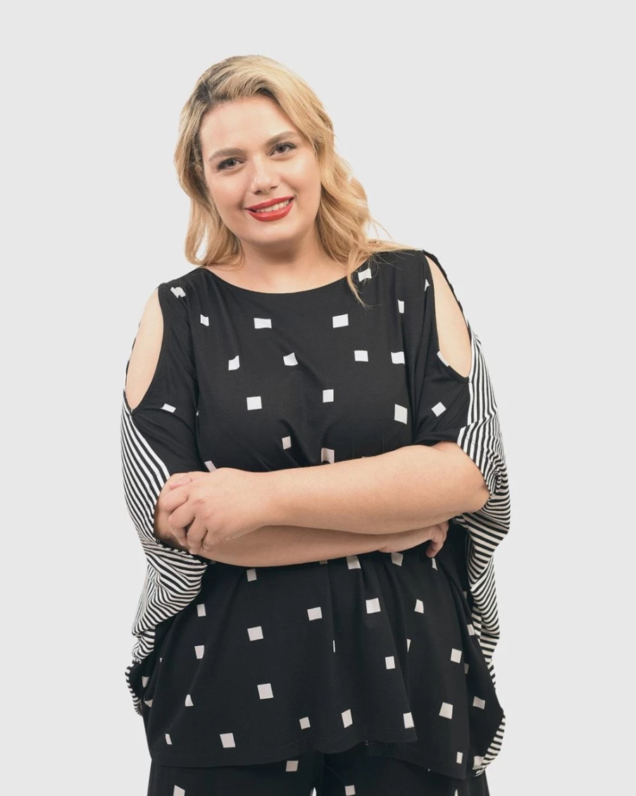 ALEMBIKA Women's Boxy Dolman Sleeve Top with Square Cutout Design