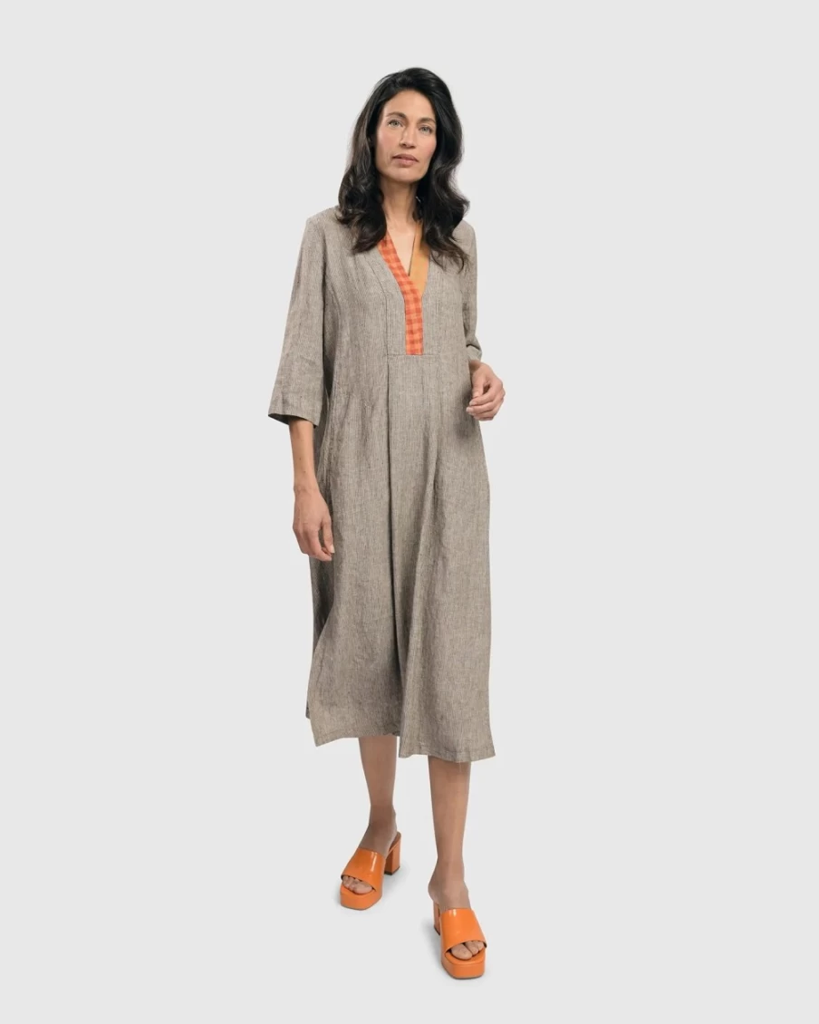 ALEMBIKA Women's Cool Breeze Linen Maxi Dress in Ecru - Breathable Summer Beach Dress