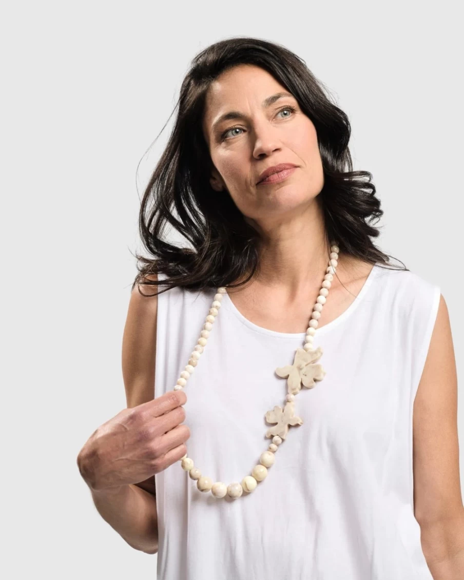 ALEMBIKA Women's Lotus Bead Necklace - Elegant Oat-Colored Spiritual Jewelry