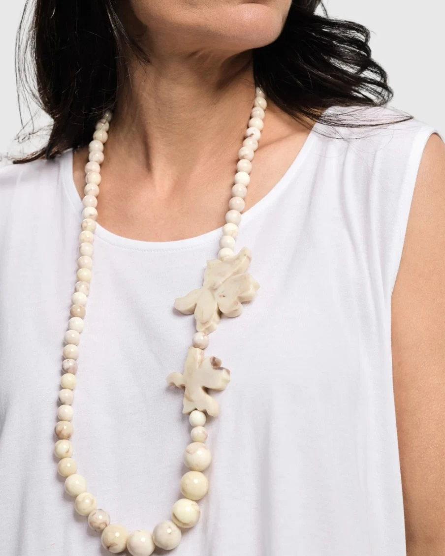ALEMBIKA Women's Lotus Bead Necklace - Elegant Oat-Colored Spiritual Jewelry