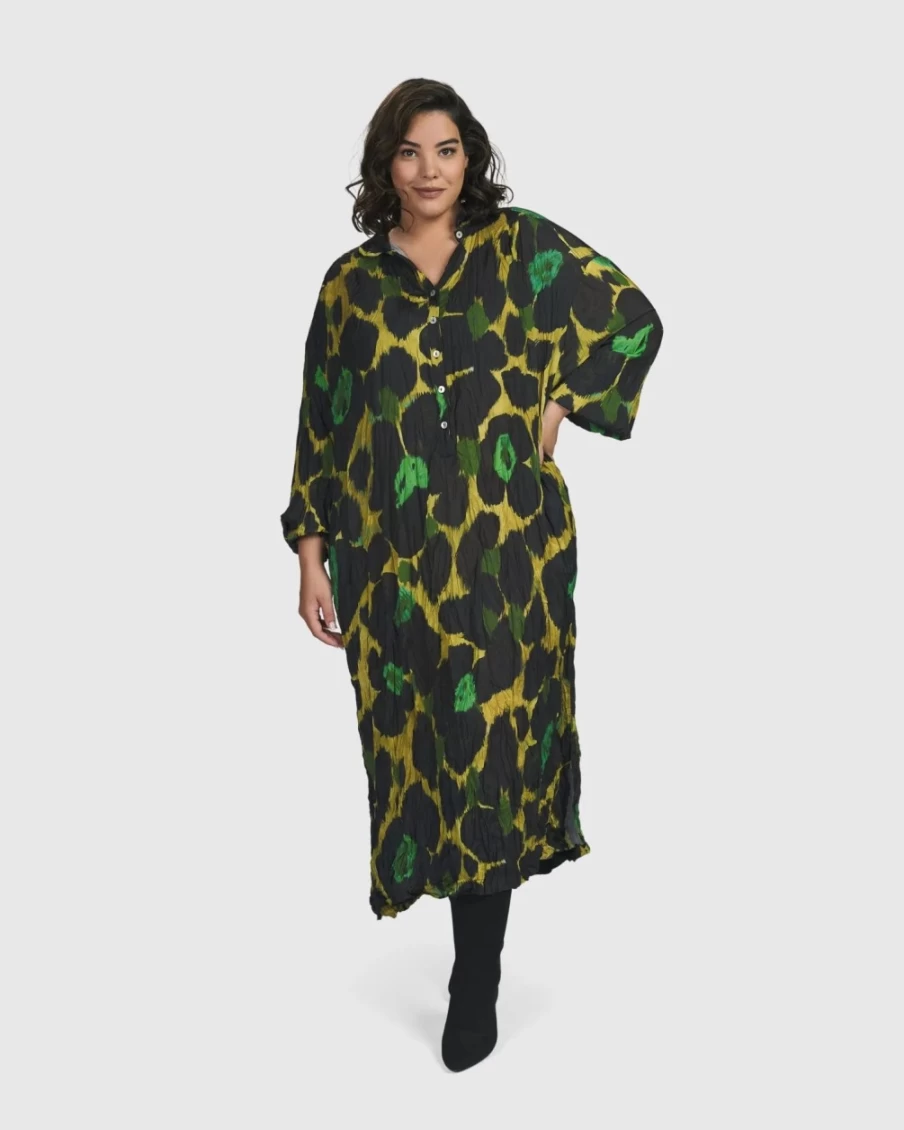 ALEMBIKA Women's Olive Martini Emerald Green Shirt Dress - Elegant Casual Wear