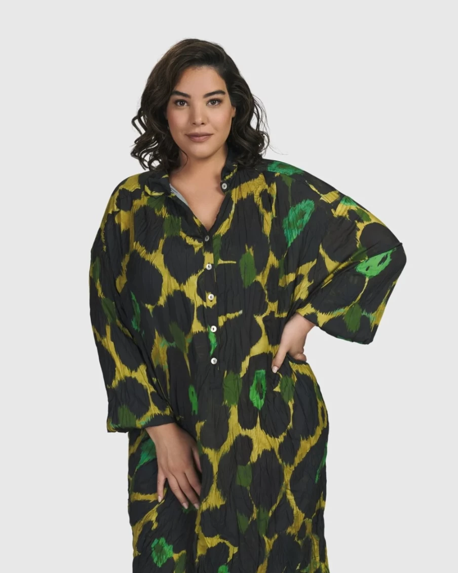 ALEMBIKA Women's Olive Martini Emerald Green Shirt Dress - Elegant Casual Wear
