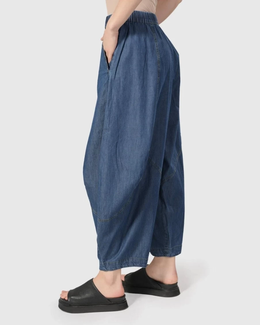 ALEMBIKA Women's Denim Blue Wide-Leg Everywhere Pants for Comfort & Style