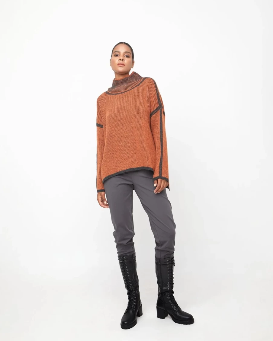 ALEMBIKA Women's Ozai N Ku Inside Out Sweater in Rust - Cozy Knit Pullover