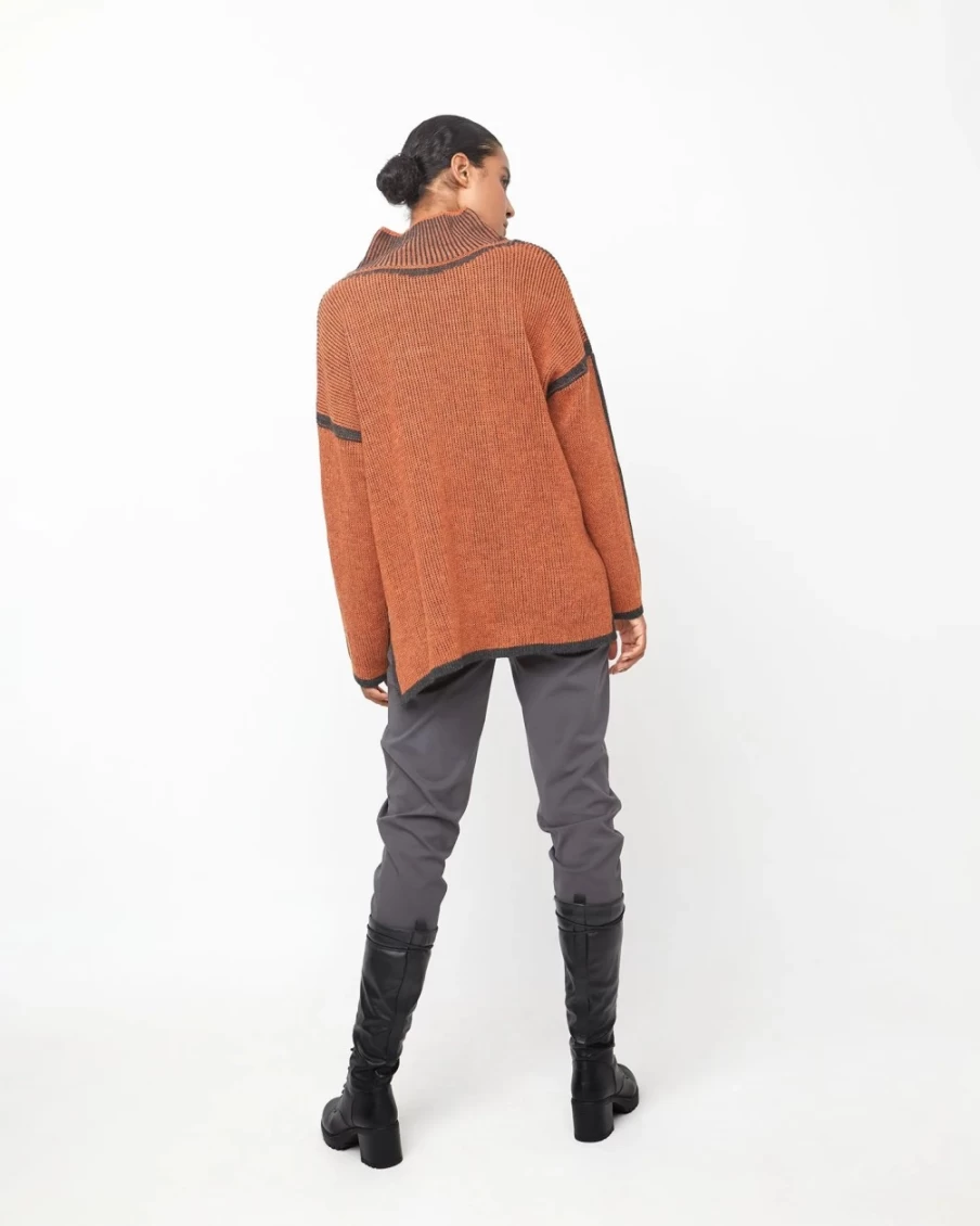 ALEMBIKA Women's Ozai N Ku Inside Out Sweater in Rust - Cozy Knit Pullover