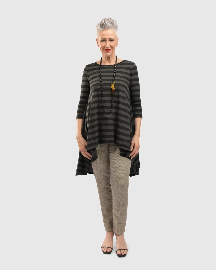 ALEMBIKA Women's Perfect Swing Tunic Top - Striped Casual Comfort Fit Blouse