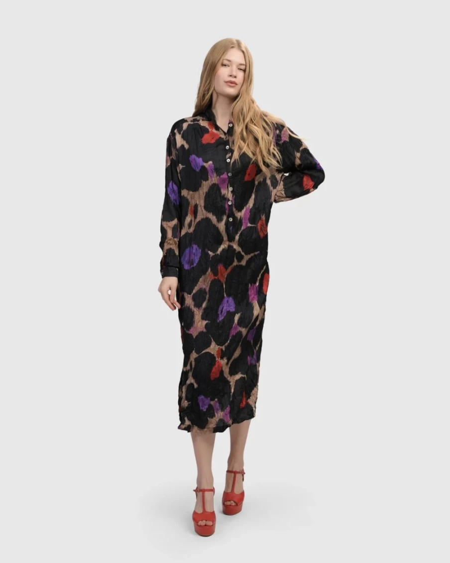 ALEMBIKA Women's Violet Cosmopolitan Shirt Dress - Stylish Casual Long Sleeve Tunic Top