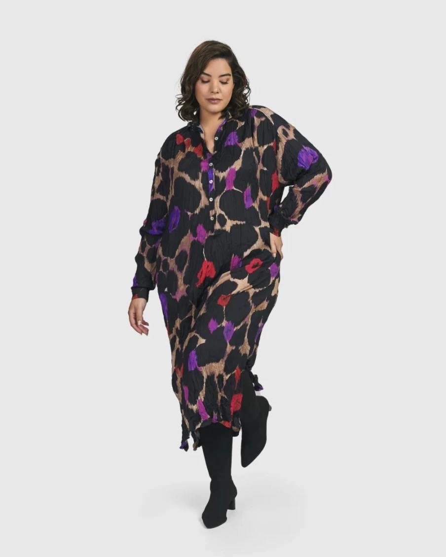 ALEMBIKA Women's Violet Cosmopolitan Shirt Dress - Stylish Casual Long Sleeve Tunic Top