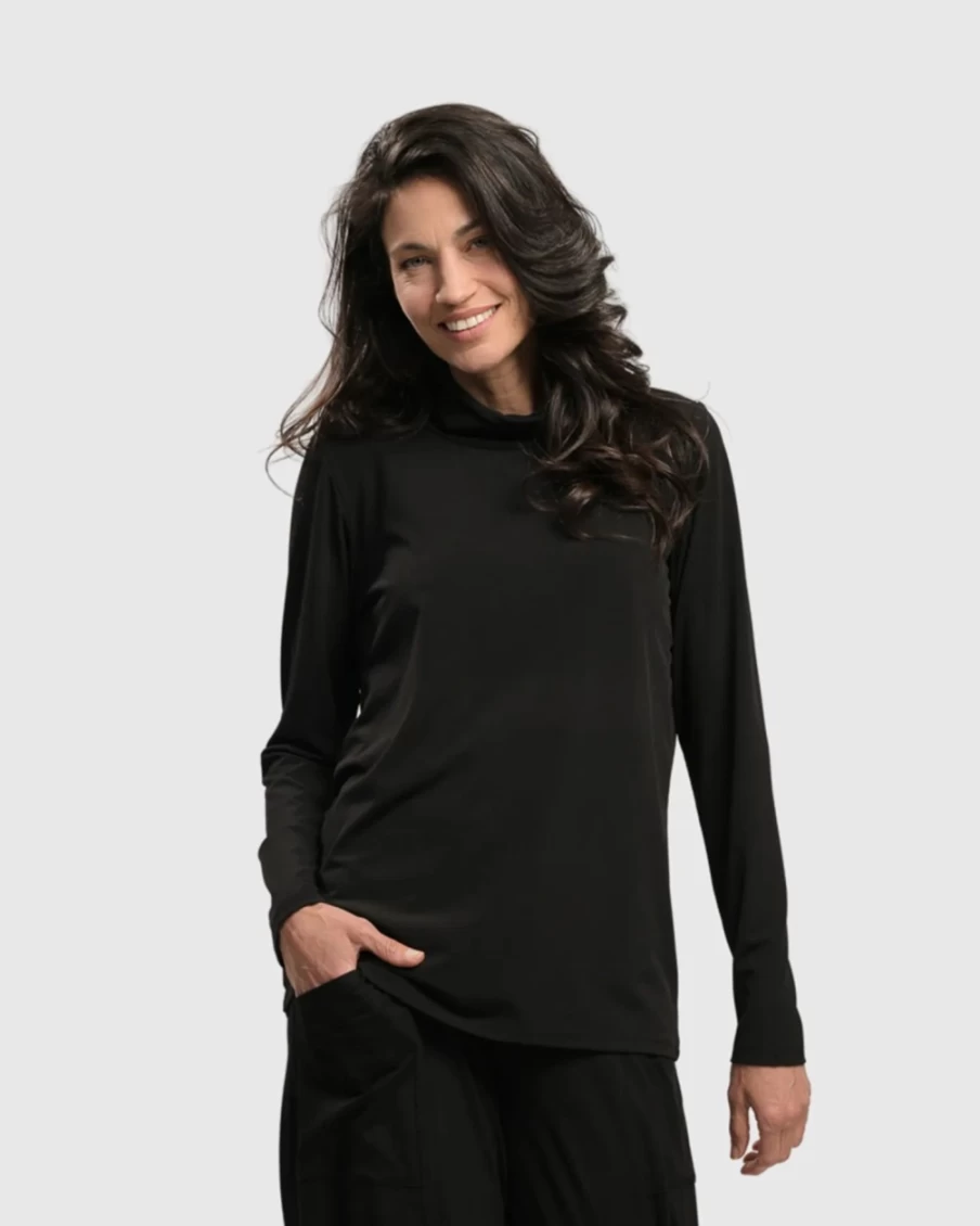 ALEMBIKA Women's Essential Ultimate Turtleneck Top - Classic Black Long Sleeve Knit Sweater