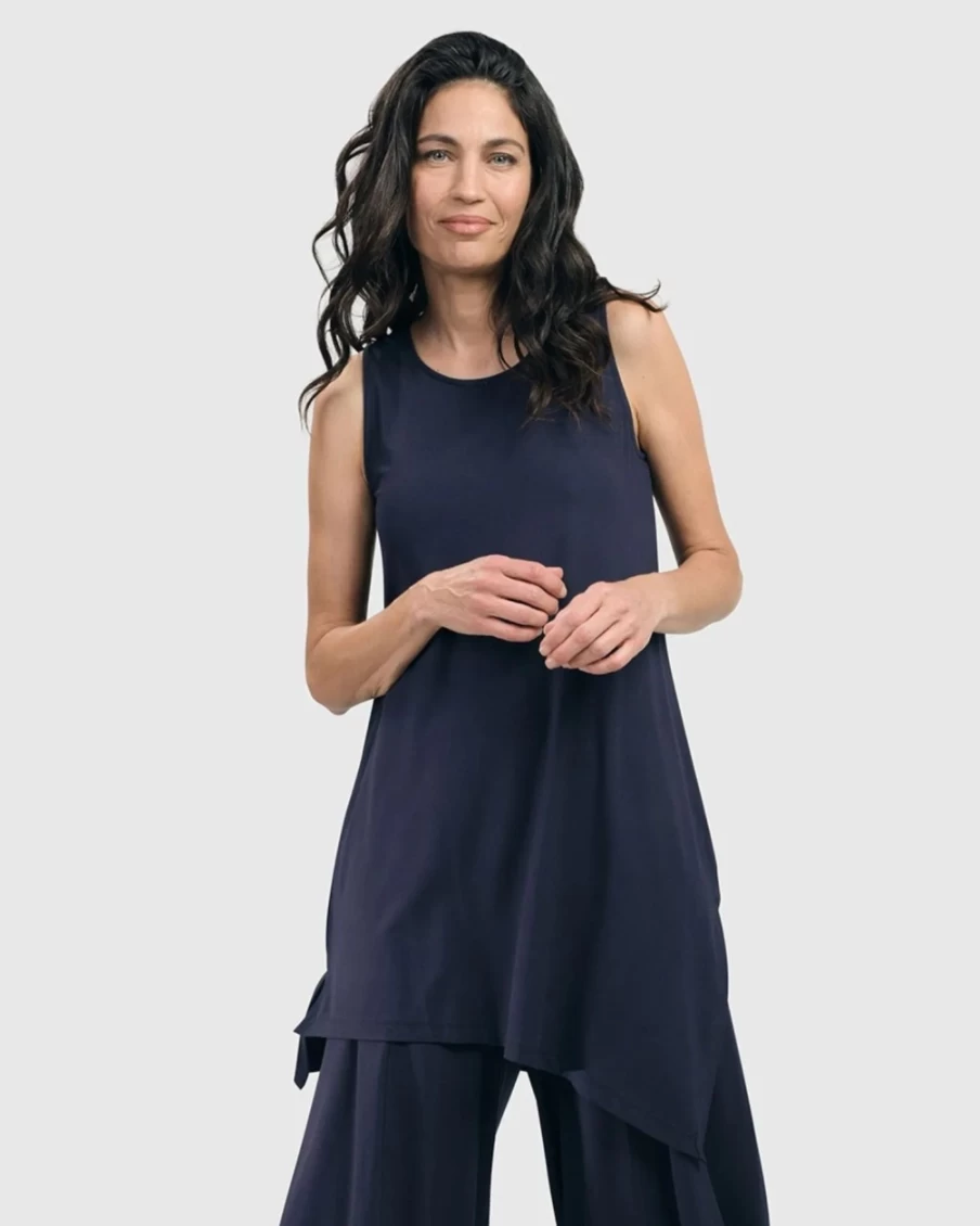 ALEMBIKA Women's Navy Essential Sleeveless Tunic Top for Casual Wear