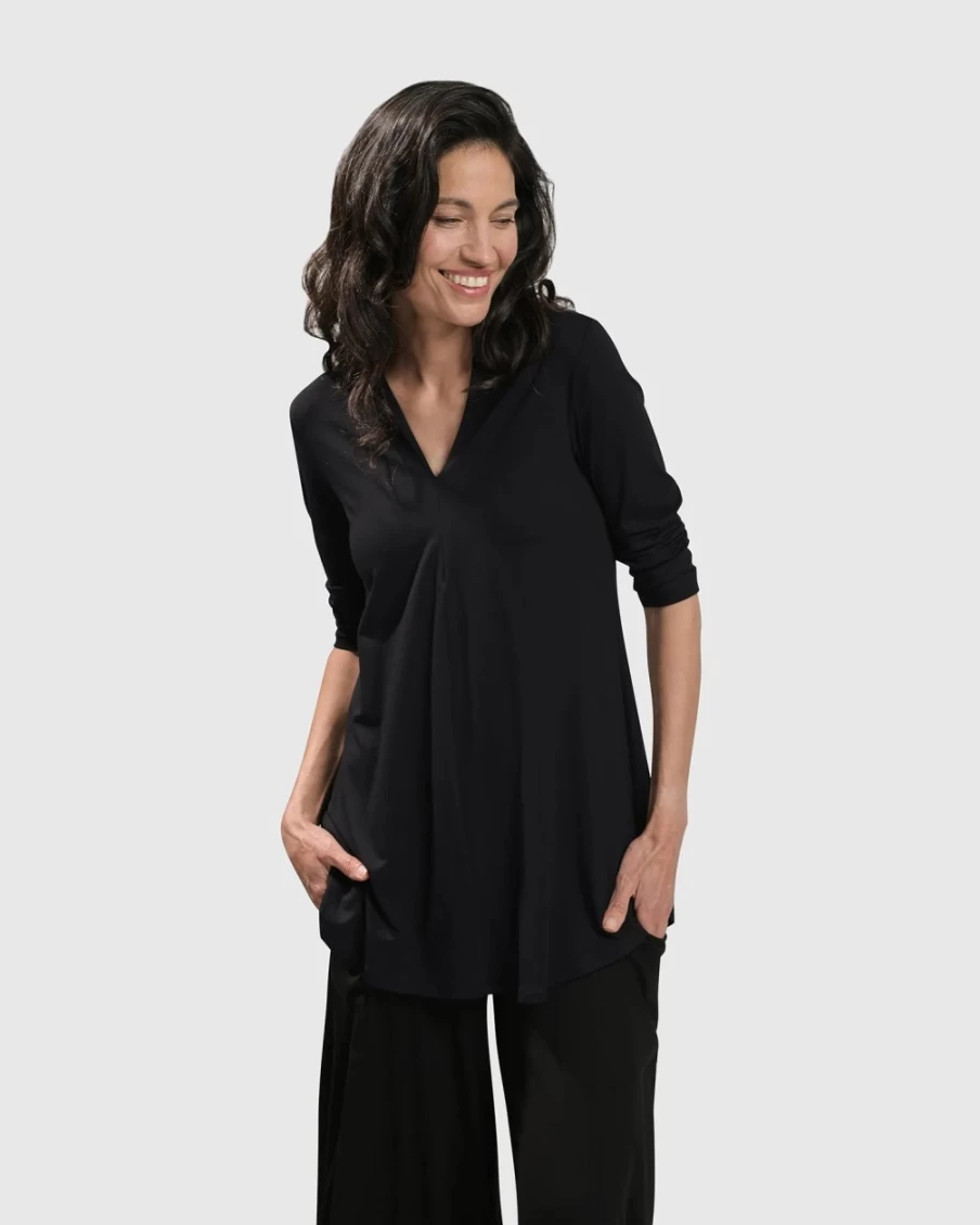 ALEMBIKA Women's Essential V-Neck Tunic Top - Flowy Casual Blouse for Everyday Wear