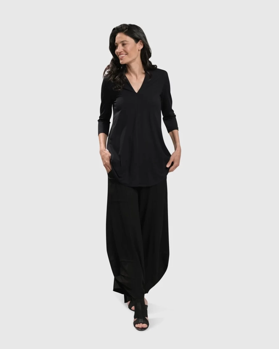 ALEMBIKA Women's Essential V-Neck Tunic Top - Flowy Casual Blouse for Everyday Wear