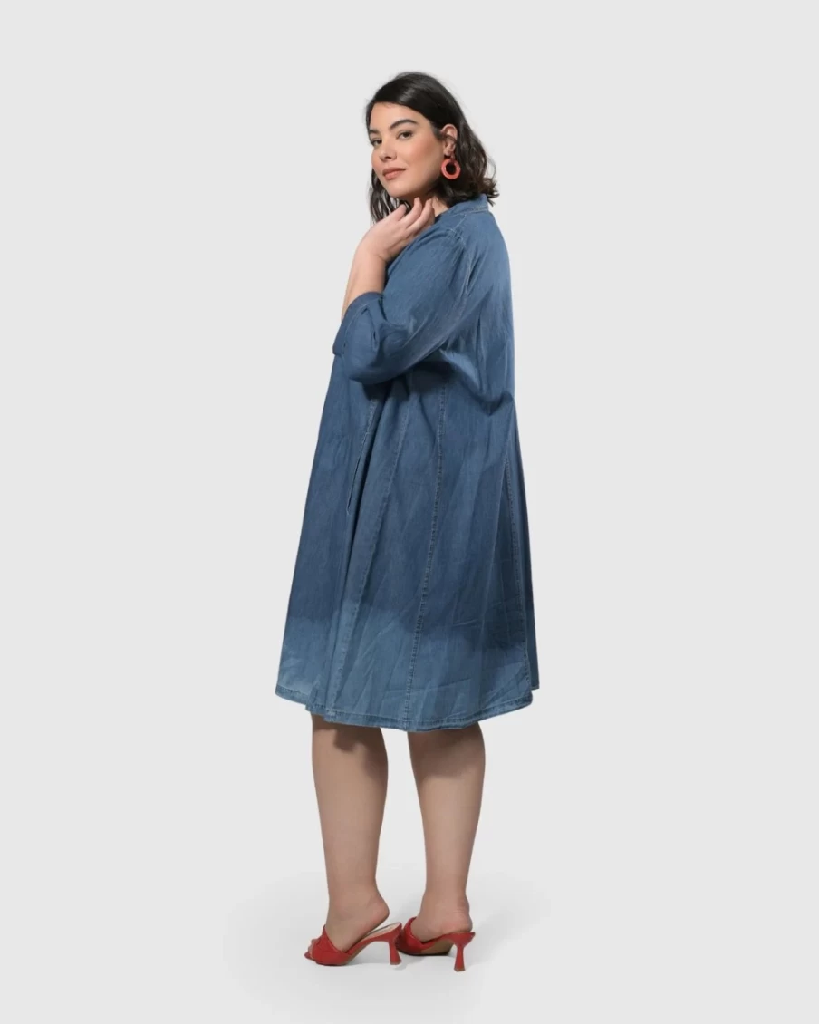 ALEMBIKA Women's Denim Swing Dress - Lightweight Casual Pas Ombre Style