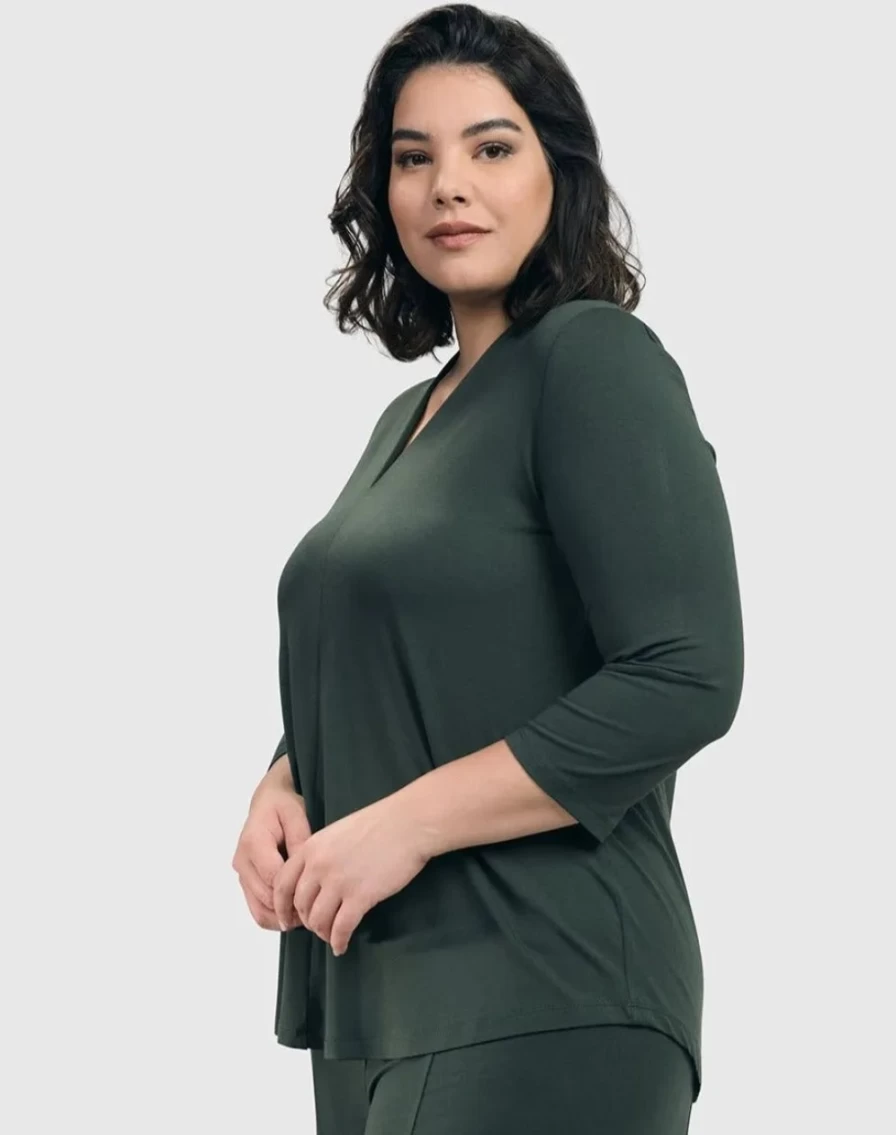 ALEMBIKA Women's Essential Green V-Neck Top - Soft Casual Tee