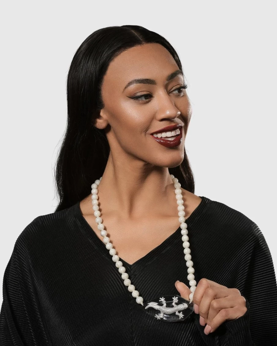 ALEMBIKA Women's Lucky Bead Necklace – Frost Crystal Elegance, Spiritual Jewelry Gift