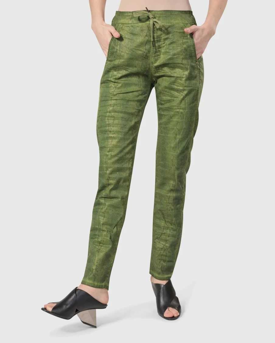 ALEMBIKA Women's Fearless Iconic Stretch Jeans in Green - High Waist Comfort Fit