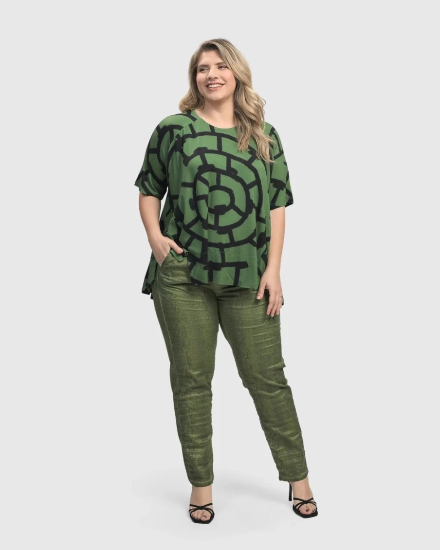 ALEMBIKA Women's Fearless Iconic Stretch Jeans in Green - High Waist Comfort Fit