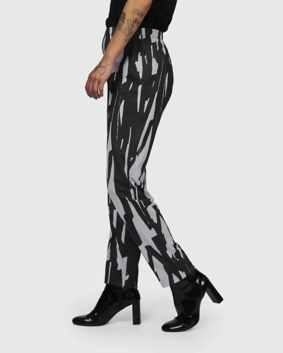 ALEMBIKA Women's Cyber Slim Leg Pants - High-Tech Brush Finish Trousers for Modern Style