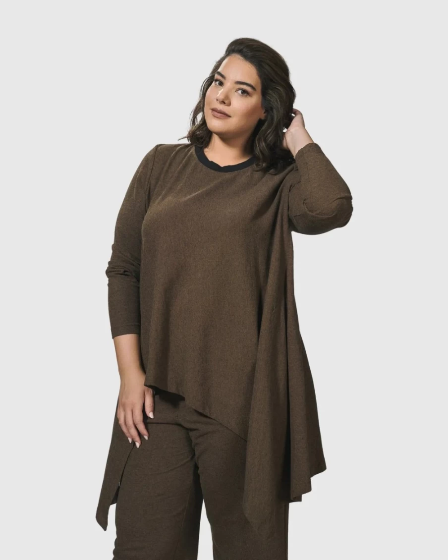 ALEMBIKA Women's Essential Swing Tunic Top in Brown - Flowy Boho Blouse for Casual Wear