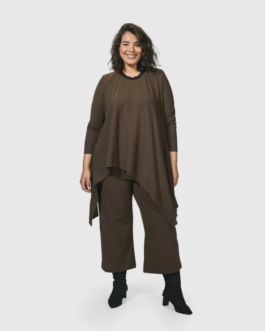 ALEMBIKA Women's Essential Swing Tunic Top in Brown - Flowy Boho Blouse for Casual Wear